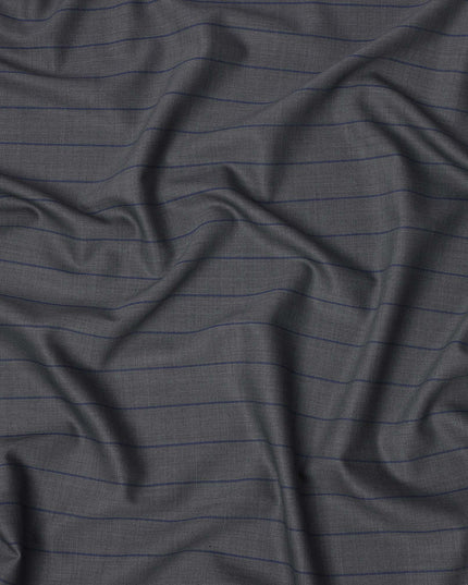 Grey with Navy Pinstripe Italian Wool Suiting Fabric, 150 Cms, Italy-D25138