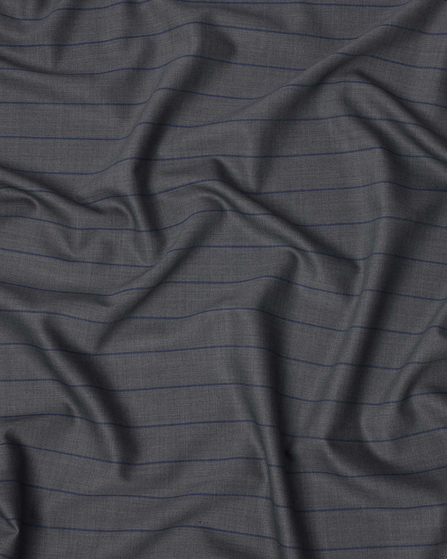 Grey with Navy Pinstripe Italian Wool Suiting Fabric, 150 Cms, Italy-D25138