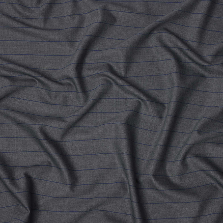 Grey with Navy Pinstripe Italian Wool Suiting Fabric, 150 Cms, Italy-D25138