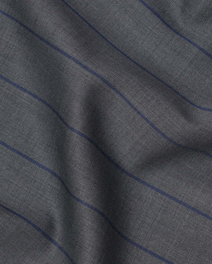 Grey with Navy Pinstripe Italian Wool Suiting Fabric, 150 Cms, Italy-D25138