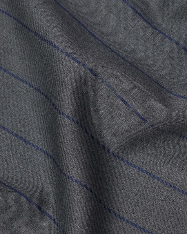 Grey with Navy Pinstripe Italian Wool Suiting Fabric, 150 Cms, Italy-D25138