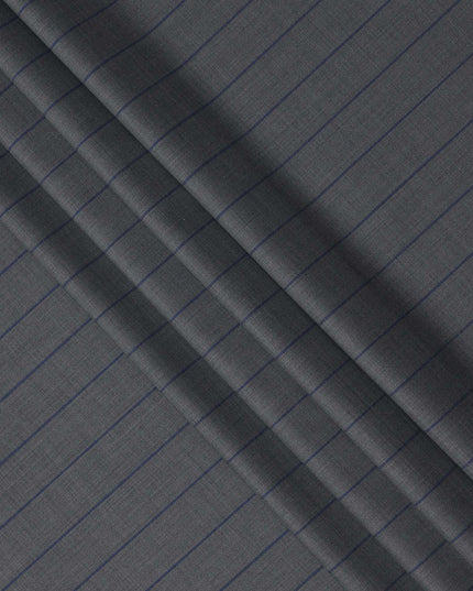 Grey with Navy Pinstripe Italian Wool Suiting Fabric, 150 Cms, Italy-D25138