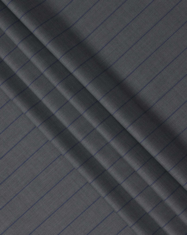 Grey with Navy Pinstripe Italian Wool Suiting Fabric, 150 Cms, Italy-D25138