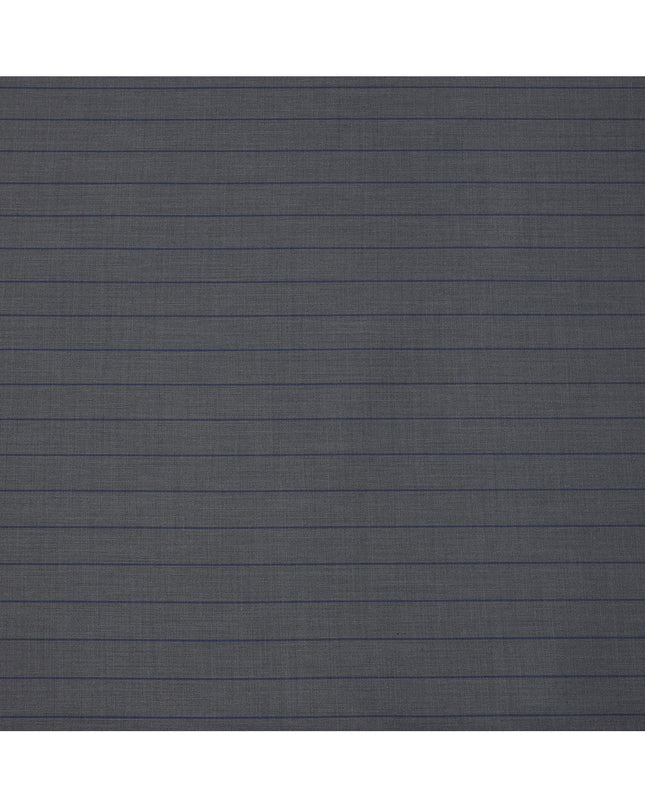 Grey with Navy Pinstripe Italian Wool Suiting Fabric, 150 Cms, Italy-D25138