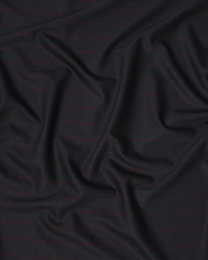 Dark Navy with Maroon Pinstripe Italian Wool Suiting Fabric, 150 Cms, Italy-D25139