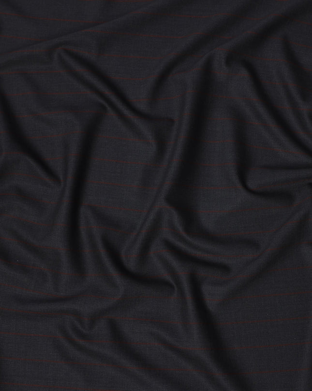 Dark Navy with Maroon Pinstripe Italian Wool Suiting Fabric, 150 Cms, Italy-D25139