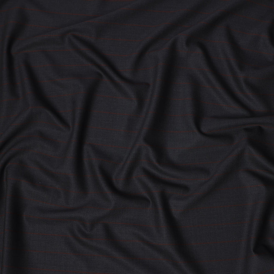 Dark Navy with Maroon Pinstripe Italian Wool Suiting Fabric, 150 Cms, Italy-D25139