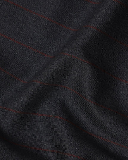 Dark Navy with Maroon Pinstripe Italian Wool Suiting Fabric, 150 Cms, Italy-D25139