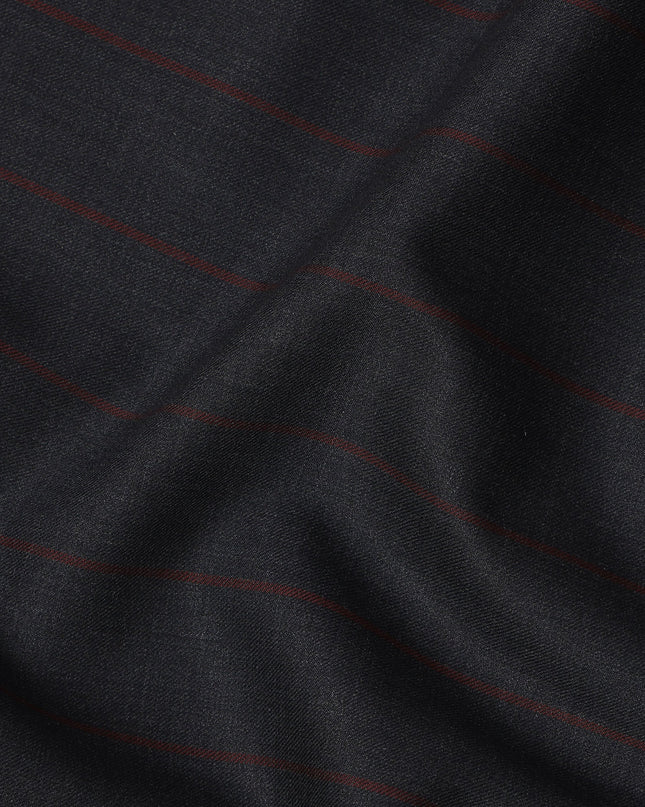 Dark Navy with Maroon Pinstripe Italian Wool Suiting Fabric, 150 Cms, Italy-D25139