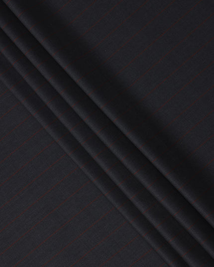 Dark Navy with Maroon Pinstripe Italian Wool Suiting Fabric, 150 Cms, Italy-D25139