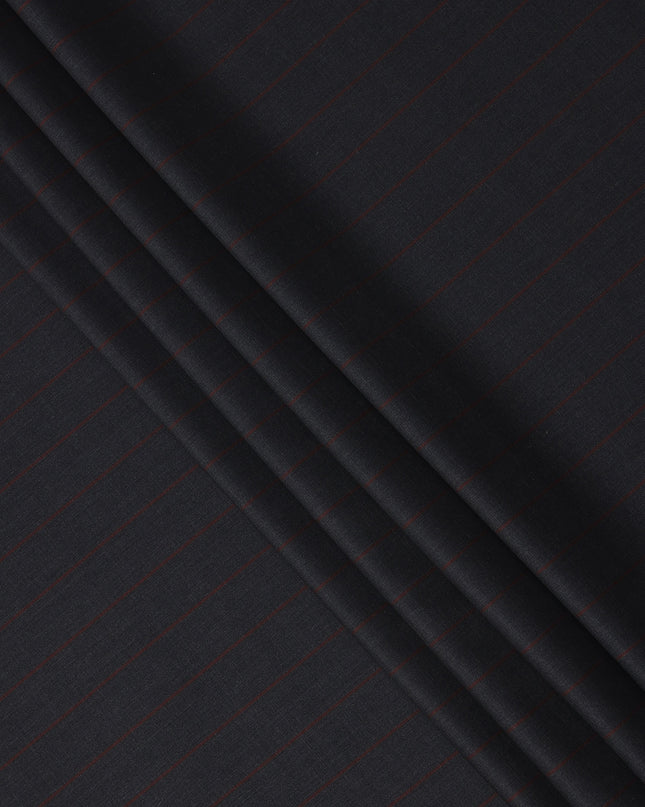 Dark Navy with Maroon Pinstripe Italian Wool Suiting Fabric, 150 Cms, Italy-D25139