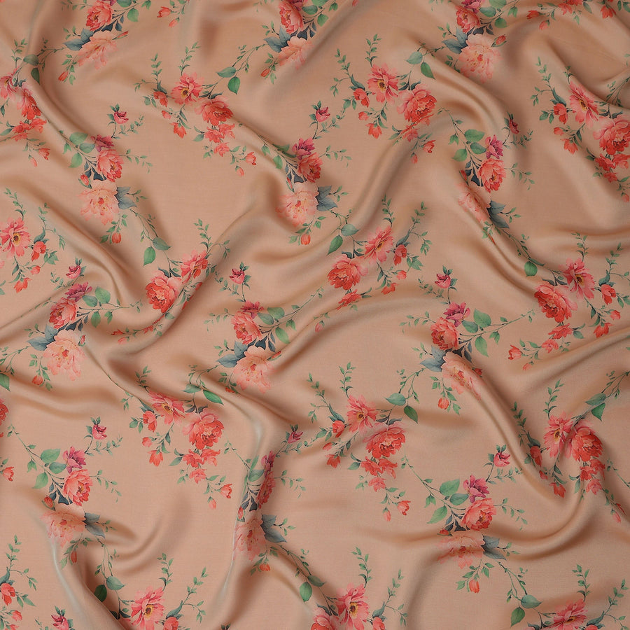 Peach Floral Silk Chiffon Garbasaar 110cm