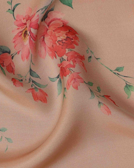 Peach Floral Silk Chiffon Garbasaar 110cm