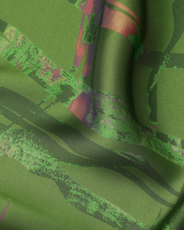 Green Abstract Print Pure Silk Chiffon 110cm Korea