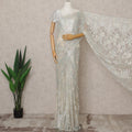 Iridescent White Premium French Metallic Chantilly Lace Saree with Stone Work, Width 110 Cms, 5.5 Mtrs, France-D25572