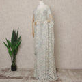 Iridescent White Premium French Metallic Chantilly Lace Saree with Stone Work, Width 110 Cms, 5.5 Mtrs, France-D25572