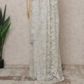 Iridescent White Premium French Metallic Chantilly Lace Saree with Stone Work, Width 110 Cms, 5.5 Mtrs, France-D25572