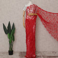 Scarlet Red French Lace Saree Piece