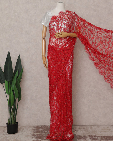 Scarlet Red French Lace Saree Piece