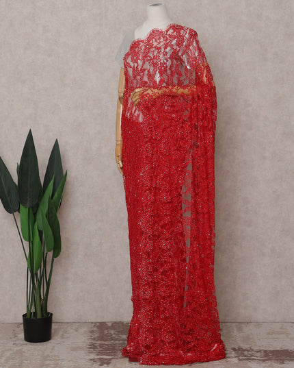 Scarlet Red French Lace Saree Piece