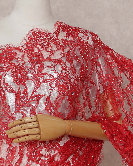 Scarlet Red French Lace Saree Piece