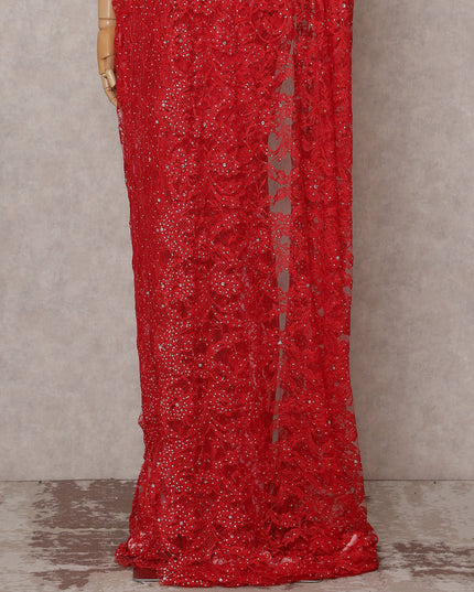 Scarlet Red French Lace Saree Piece