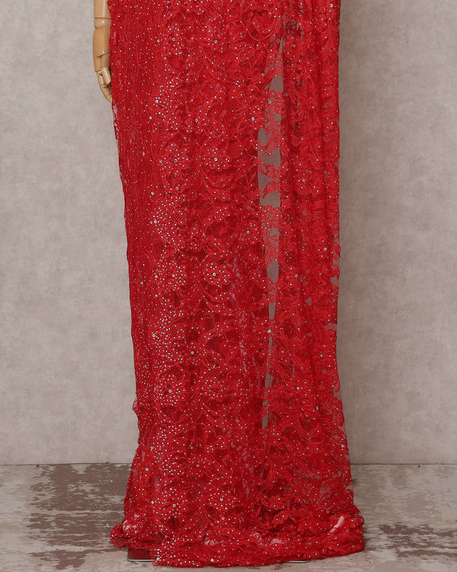 Scarlet Red French Lace Saree Piece