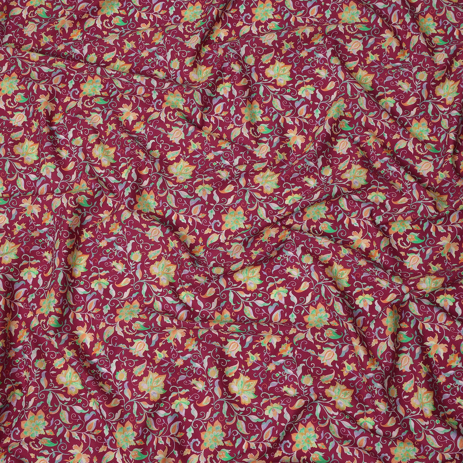 Burgundy Pink Floral Vine Printed Premium Spanish 100% Cotton Voile Fabric Soft Lightweight Breathable Apparel Craft Textile 150 Cms Wide, Made in Spain-D27495