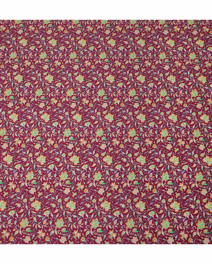 Burgundy Pink Floral Vine Printed Premium Spanish 100% Cotton Voile Fabric Soft Lightweight Breathable Apparel Craft Textile 150 Cms Wide, Made in Spain-D27495