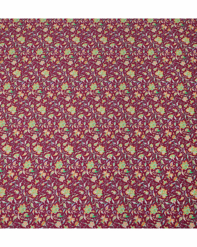 Burgundy Pink Floral Vine Printed Premium Spanish 100% Cotton Voile Fabric Soft Lightweight Breathable Apparel Craft Textile 150 Cms Wide, Made in Spain-D27495