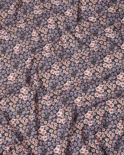 Charcoal Grey Floral Printed Premium Spanish 100% Cotton Voile Fabric Soft Lightweight Breathable Apparel Craft Textile 150 Cms Wide, Made in Spain-D27498