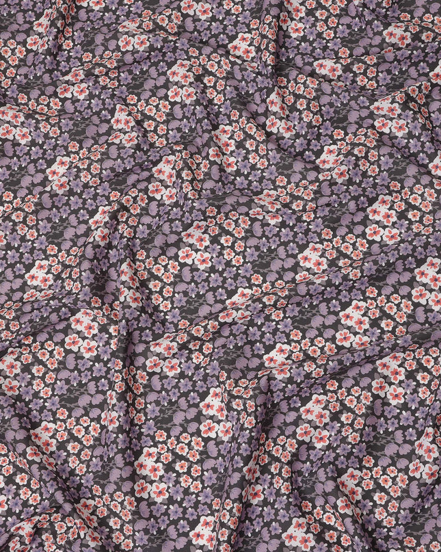 Charcoal Grey Floral Printed Premium Spanish 100% Cotton Voile Fabric Soft Lightweight Breathable Apparel Craft Textile 150 Cms Wide, Made in Spain-D27498