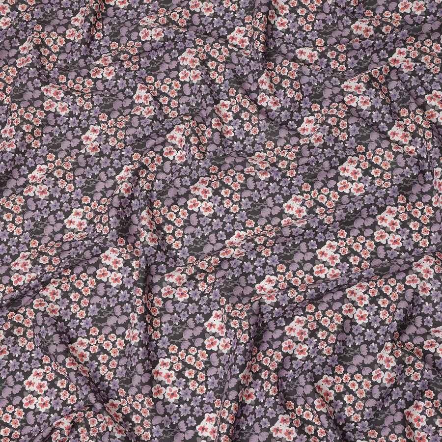 Charcoal Grey Floral Printed Premium Spanish 100% Cotton Voile Fabric Soft Lightweight Breathable Apparel Craft Textile 150 Cms Wide, Made in Spain-D27498