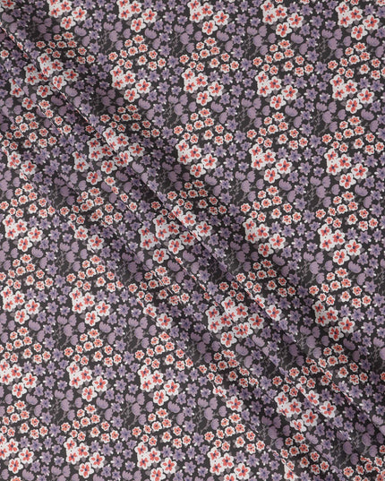 Charcoal Grey Floral Printed Premium Spanish 100% Cotton Voile Fabric Soft Lightweight Breathable Apparel Craft Textile 150 Cms Wide, Made in Spain-D27498