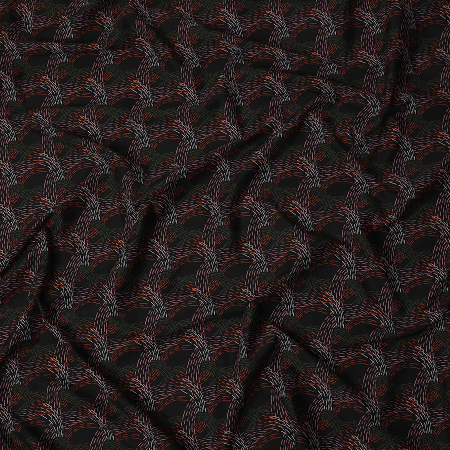 Black Abstract Stitched Printed Premium Spanish 100% Cotton Voile Fabric Soft Lightweight Breathable Apparel Craft Textile 150 Cms Wide, Made in Spain-D27507