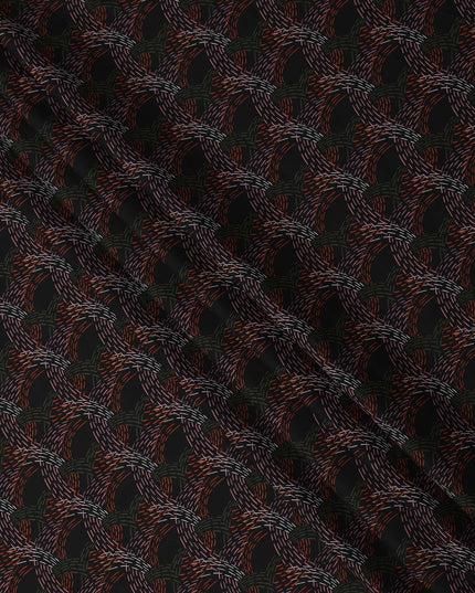 Black Abstract Stitched Printed Premium Spanish 100% Cotton Voile Fabric Soft Lightweight Breathable Apparel Craft Textile 150 Cms Wide, Made in Spain-D27507