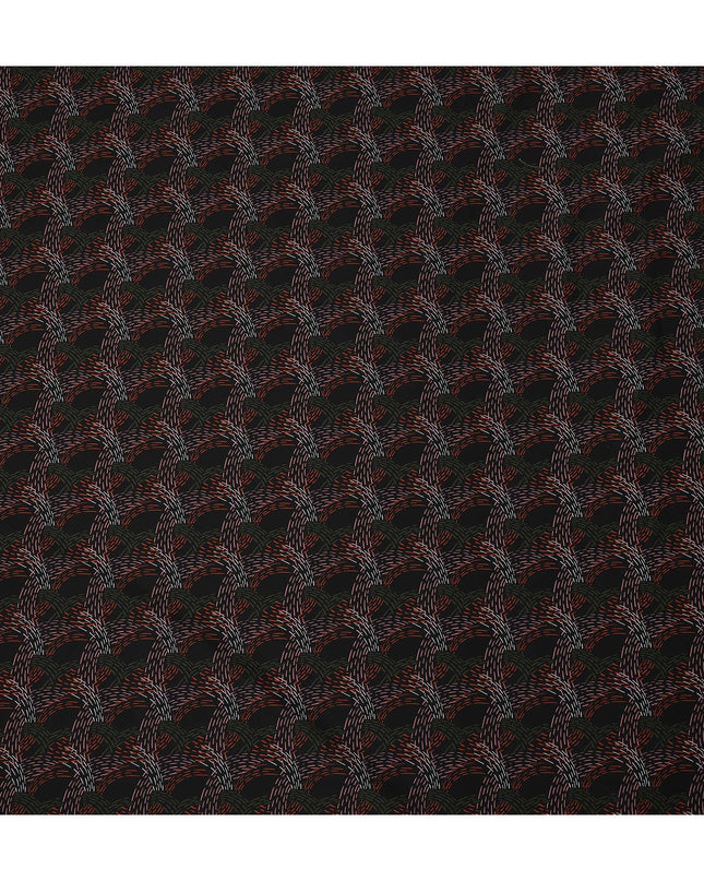 Black Abstract Stitched Printed Premium Spanish 100% Cotton Voile Fabric Soft Lightweight Breathable Apparel Craft Textile 150 Cms Wide, Made in Spain-D27507