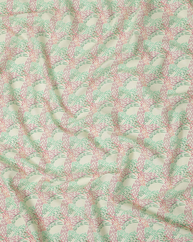 Light Yellow Abstract Stitched Printed Premium Spanish 100% Cotton Voile Fabric Soft Lightweight Breathable Apparel Craft Textile 150 Cms Wide, Made in Spain-D27505