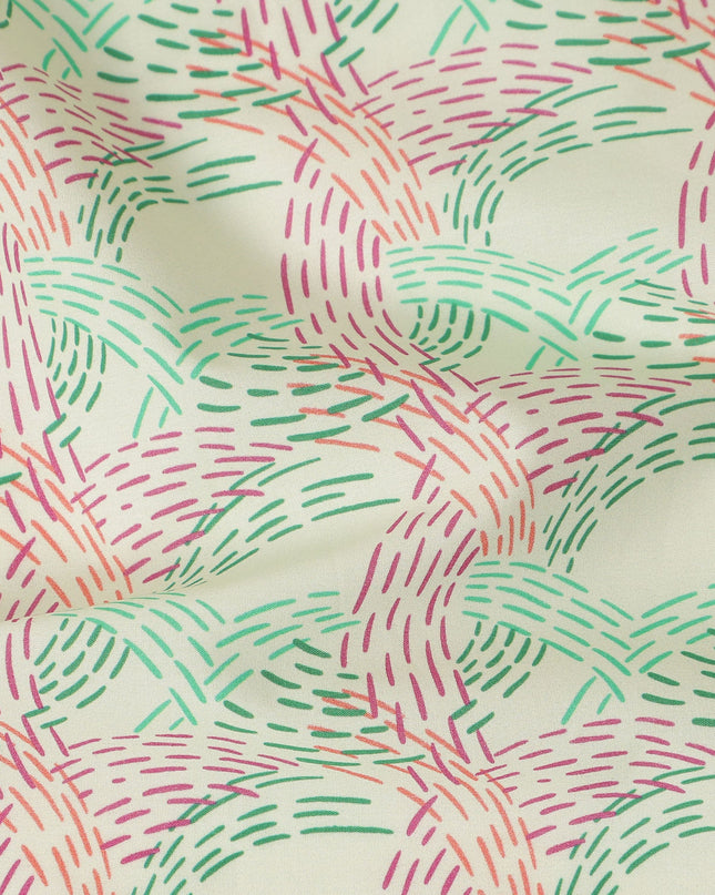 Light Yellow Abstract Stitched Printed Premium Spanish 100% Cotton Voile Fabric Soft Lightweight Breathable Apparel Craft Textile 150 Cms Wide, Made in Spain-D27505