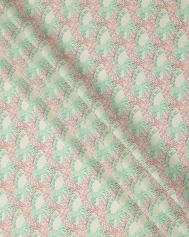 Light Yellow Abstract Stitched Printed Premium Spanish 100% Cotton Voile Fabric Soft Lightweight Breathable Apparel Craft Textile 150 Cms Wide, Made in Spain-D27505