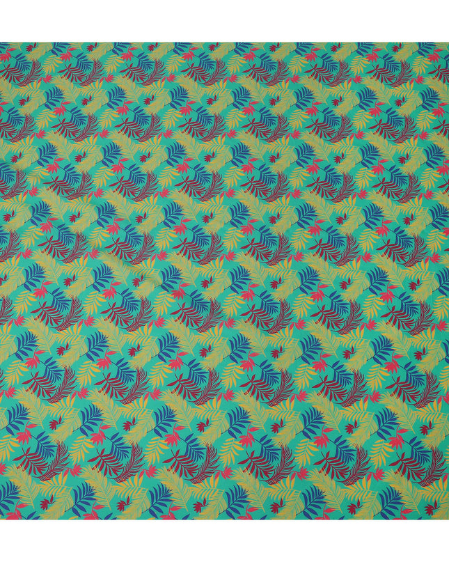 Turquoise Green Tropical Leaf Printed Premium Spanish 100% Cotton Voile Fabric Soft Lightweight Breathable Apparel Craft Textile 150 Cms Wide, Made in Spain-D27502