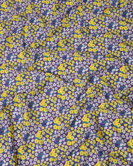 Purple Floral Printed Premium Spanish 100% Cotton Voile Fabric Soft Lightweight Breathable Apparel Craft Textile 150 Cms Wide, Made in Spain-D27496