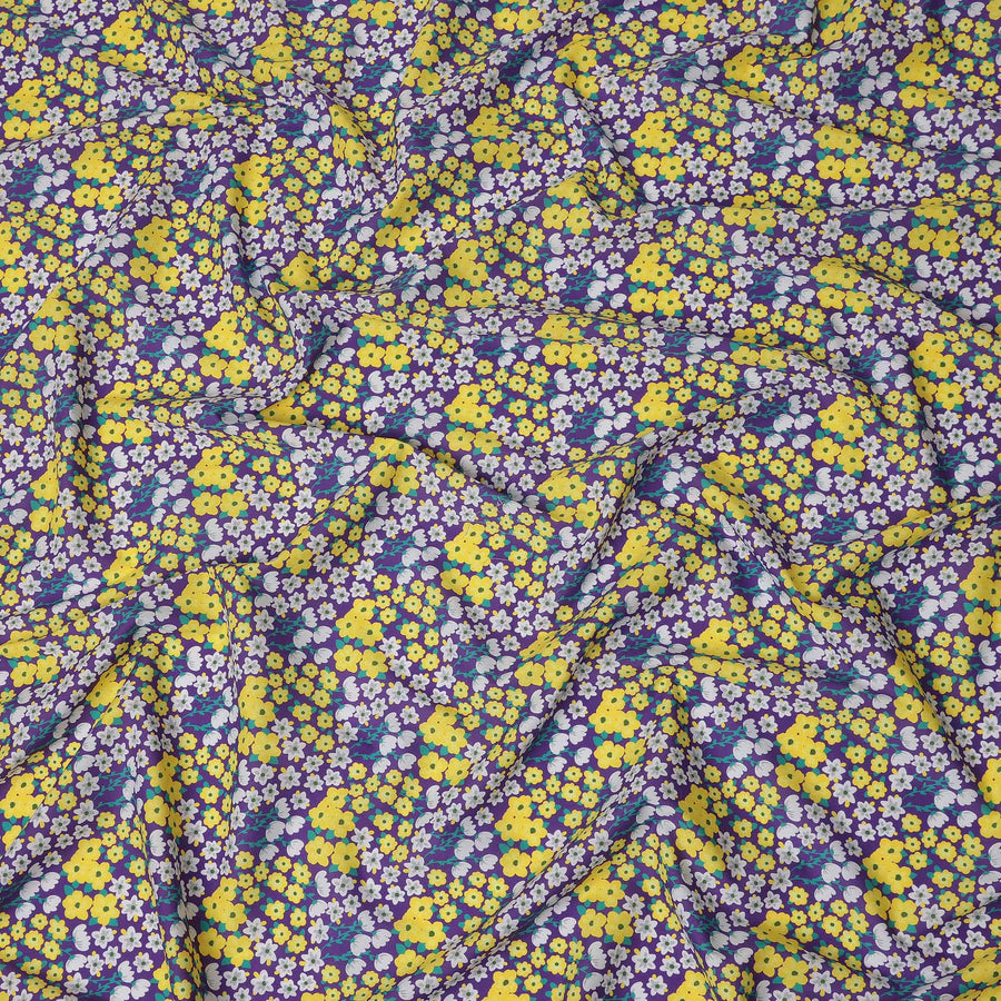 Purple Floral Printed Premium Spanish 100% Cotton Voile Fabric Soft Lightweight Breathable Apparel Craft Textile 150 Cms Wide, Made in Spain-D27496