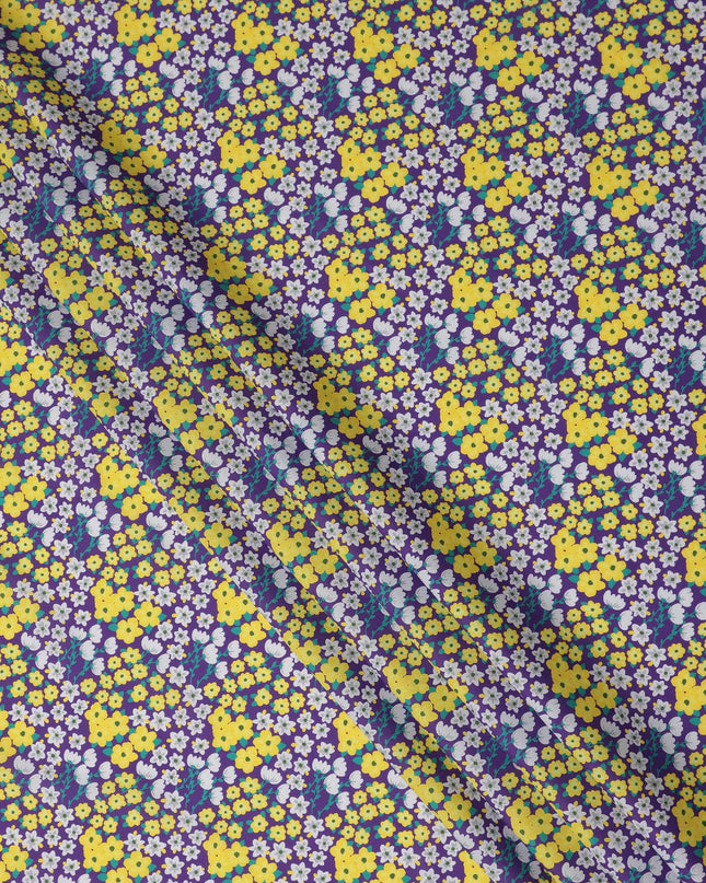 Purple Floral Printed Premium Spanish 100% Cotton Voile Fabric Soft Lightweight Breathable Apparel Craft Textile 150 Cms Wide, Made in Spain-D27496