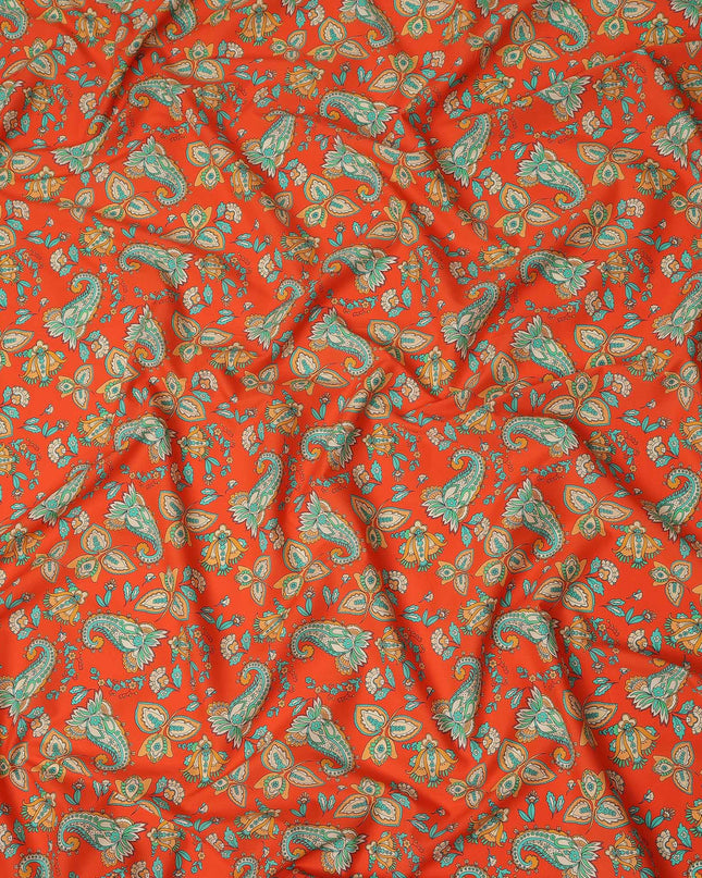 Red Paisley Floral Printed Premium Spanish 100% Cotton Voile Fabric Soft Lightweight Breathable Apparel Craft Textile 150 Cms Wide, Made in Spain-D27508