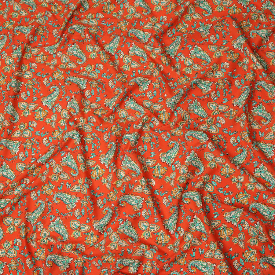 Red Paisley Floral Printed Premium Spanish 100% Cotton Voile Fabric Soft Lightweight Breathable Apparel Craft Textile 150 Cms Wide, Made in Spain-D27508