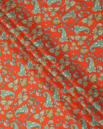Red Paisley Floral Printed Premium Spanish 100% Cotton Voile Fabric Soft Lightweight Breathable Apparel Craft Textile 150 Cms Wide, Made in Spain-D27508