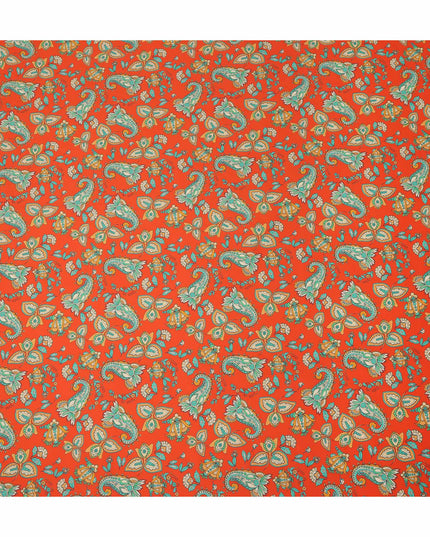 Red Paisley Floral Printed Premium Spanish 100% Cotton Voile Fabric Soft Lightweight Breathable Apparel Craft Textile 150 Cms Wide, Made in Spain-D27508