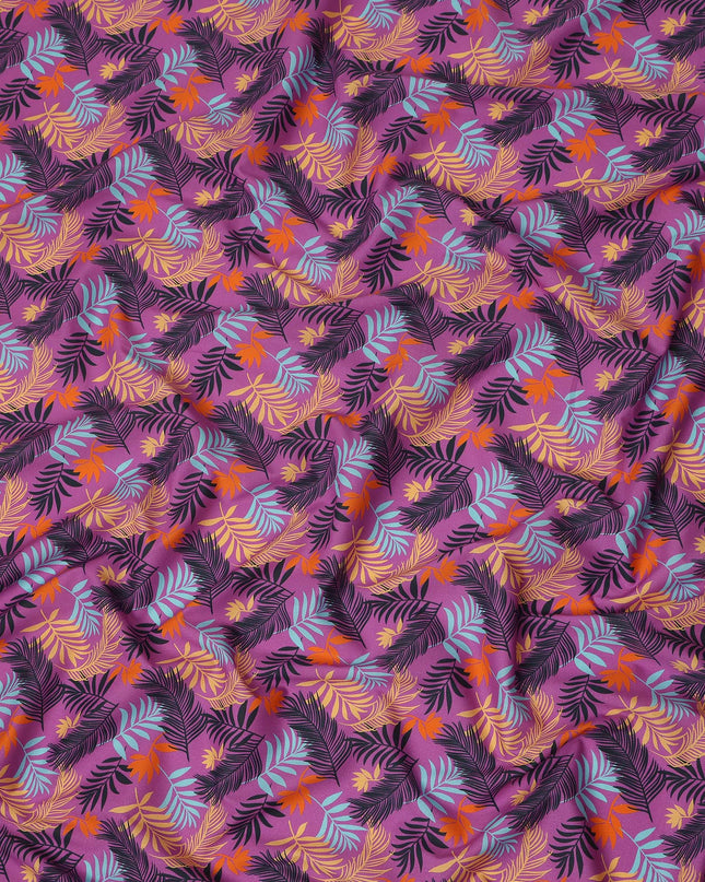 Purple Tropical Leaf Printed Premium Spanish 100% Cotton Voile Fabric Soft Lightweight Breathable Apparel Craft Textile 150 Cms Wide, Made in Spain-D27504