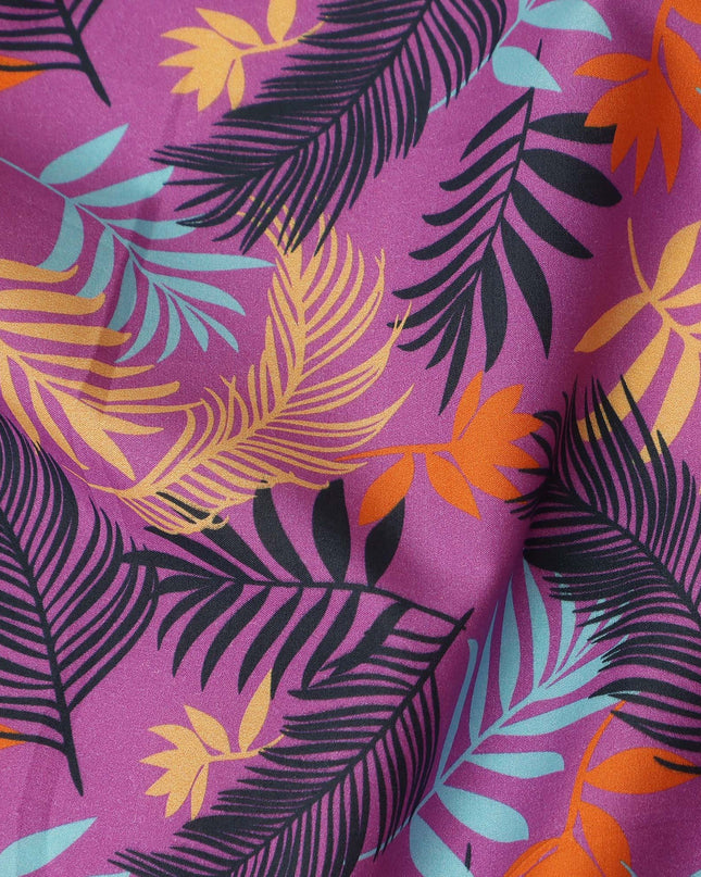Purple Tropical Leaf Printed Premium Spanish 100% Cotton Voile Fabric Soft Lightweight Breathable Apparel Craft Textile 150 Cms Wide, Made in Spain-D27504
